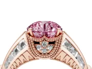 Fancy Pink Round Cut Diamond Vintage-Inspired Milgrain Ring Set in Rose gold with Accent Split Shank