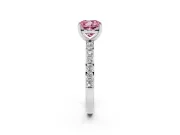 Fancy Pink Cushion Cut Diamond Solitaire Set in White gold with Round Pavé Band and Prong Setting