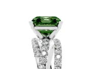 Fancy Green Asscher Cut Diamond Solitaire Twist Band Ring Set in Platinum with Pavé Setting and Prong Head