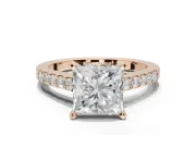 Princess Cut Pavé Solitaire Engagement Ring Setting | Crossover Gallery | Rose Gold