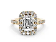 Emerald Cut Floral Halo Engagement Ring Setting | Large Round Accents | Yellow Gold