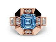 Asscher Cut Milgrain Sectioned Halo Engagement Ring Setting for a Fancy Blue Lab-Grown Diamond | Rose Gold