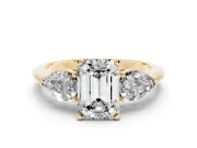 Emerald Cut Three-Stone Engagement Ring Setting | Pear Side Stones | Yellow Gold