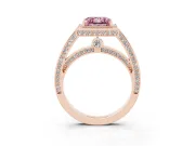 Fancy Pink Princess Cut Diamond Halo Pavé Split Shank Ring Set in Rose gold with Prong Setting