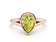 Fancy Yellow Bezel Set Pear Cut Diamond Solitaire Ring Set in Rose gold with Tapered Band