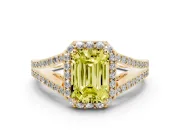 Emerald Cut Halo Engagement Ring Setting for a Fancy Yellow Lab-Grown Diamond | V-Split Pavé Band | Yellow Gold
