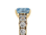 Emerald Cut Graduated Cathedral Engagement Ring Setting for a Fancy Blue Lab-Grown Diamond | Side Stones | Yellow Gold