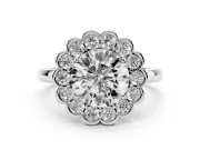 Round Scalloped Cluster Halo Engagement Ring Setting | Plain Band | Sterling Silver