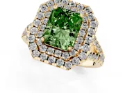 Radiant Cut Halo Split Shank Engagement Ring Setting for a Fancy Green Lab-Grown Diamond | Yellow Gold