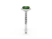 Fancy Green Radiant Cut Diamond Halo Engagement Ring Set in White gold with Pavé Band and Prong Setting