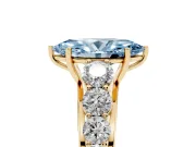 Marquise Graduated Side Stone Engagement Ring Setting for a Fancy Blue Lab-Grown Diamond | Flat Top Band | Yellow Gold