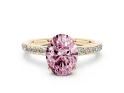 Oval Hidden Halo Engagement Ring Setting for a Fancy Pink Lab-Grown Diamond | Yellow Gold