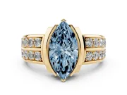Marquise Half Bezel Engagement Ring Setting for a Fancy Blue Lab-Grown Diamond | Double Row Channel Band | Yellow Gold