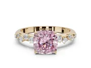 Cushion Cut Graduated Solitaire Engagement Ring Setting for a Fancy Pink Lab-Grown Diamond | Yellow Gold