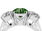 Round Engagement Ring Setting for a Fancy Green Lab-Grown Diamond | Three Stone | Platinum
