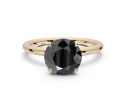 Round Hidden Halo Engagement Ring Setting for a Black Center | Thin Plain Band | Yellow Gold