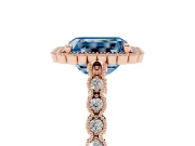 Radiant Cut Milgrain Halo Engagement Ring Setting for a Fancy Blue Lab-Grown Diamond | Beaded Shoulders | Rose Gold