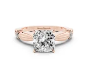 Cushion Cut Floral Solitaire Engagement Ring Setting | Sculpted Leaf Shoulders | Rose Gold