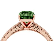 Fancy Green Emerald Cut Diamond Solitaire Milgrain Engraved Band Set in Rose gold with Prong Setting