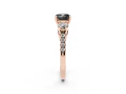 Cushion Cut Three-Stone Engagement Ring Setting for a Black Center | Pavé Shoulders | Rose Gold