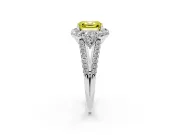 Fancy Yellow Asscher Cut Diamond Halo Split Shank Engagement Ring Set in White gold with Prong-Held Center Stone