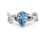 Pear-Shaped Twisted Vine Engagement Ring Setting for a Fancy Blue Lab-Grown Diamond | Marquise Leaves | Sterling Silver