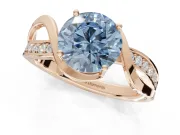 Round Bypass Solitaire Engagement Ring Setting for a Fancy Blue Lab-Grown Diamond | Pavé and Plain Strands | Rose Gold