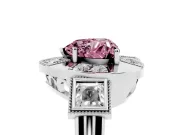 Fancy Pink Heart Cut Diamond Milgrain Halo Ring Set in Silver with Split Shank
