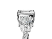Emerald Cut Three Stone Engagement Ring Setting | Tapered Pave Band | Platinum