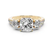 Cushion Cut Three Stone Engagement Ring Setting | Yellow Gold