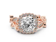 Cushion Cut Vintage Leaf Halo Engagement Ring Setting | Graduated Vine Shank | Rose Gold