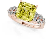 Fancy Yellow Asscher Cut Diamond Cluster Engagement Ring Set in Rose gold with Pavé Band and Prong Setting