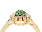 Fancy Green Pear Cut Diamond Halo Ring Set in Yellow gold with Round Halo and Smooth Solitaire Band