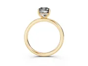 Fancy Black Cushion Cut Diamond Solitaire Ring Set in Yellow gold with Thin Band and Prong Setting