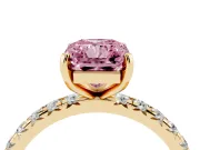 Radiant Cut Pavé Engagement Ring Setting for a Fancy Pink Lab-Grown Diamond | Yellow Gold