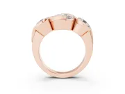 Round Bezel Three Stone Engagement Ring Setting | S-Curve Wave | Rose Gold