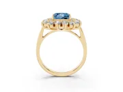 Princess Cut Floral Double Halo Engagement Ring Setting for a Fancy Blue Lab-Grown Diamond | Plain Band | Yellow Gold