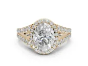 Oval Halo Pavé Engagement Ring Setting | Narrow Split Shank | Yellow Gold