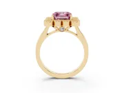 Asscher Cut Milgrain Cluster Halo Engagement Ring Setting for a Fancy Pink Lab-Grown Diamond | Plain Band | Yellow Gold