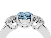 Fancy Blue Oval Cut Diamond Three-Stone Ring Set in Platinum with Polished Band and Prong Setting