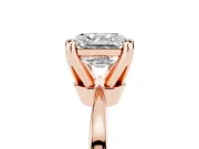 Asscher Cut Diamond Solitaire Engagement Ring Set in Rose gold with Slim Tapered Solitaire Band