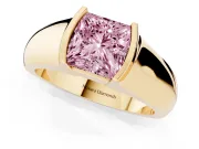Princess Cut Half Bezel Solitaire Engagement Ring Setting for a Fancy Pink Lab-Grown Diamond | Wide Band | Yellow Gold