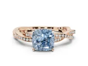 Cushion Cut Twisted Pavé Solitaire Engagement Ring Setting for a Fancy Blue Lab-Grown Diamond | Open Basket | Rose Gold