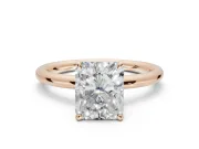 Radiant Cut Hidden Halo Engagement Ring Setting | Thin Plain Band | Rose Gold