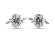 Oval Lab-Grown Diamond Nature Stud Earrings | Marquise Leaves | Yellow Gold