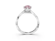 Fancy Pink Marquise Cut Diamond Twist Band Solitaire Ring Set in White gold with Leaf Prong Setting and Accent Stones