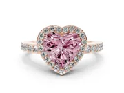 Fancy Pink Heart Cut Diamond Halo Ring Set in Rose gold with Pavé-Setting Band and Open Prong Center