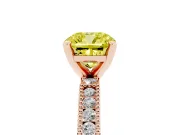 Fancy Yellow Cushion Cut Diamond Solitaire Ring Set in Rose gold with Slim Pavé Band and Prong Setting