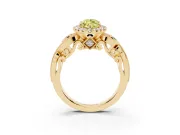 Fancy Yellow Marquise Cut Diamond Halo Ring Set in Yellow gold with Milgrain Pavé Band and Prong Setting