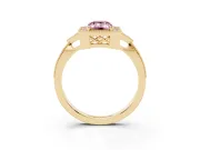Fancy Pink Emerald Cut Diamond Halo Engagement Ring Set in Yellow gold with Milgrain Pavé Band